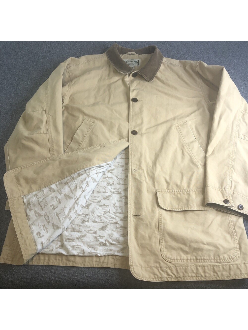 LL Bean Jacket Mens 2XLT Tan Brown Corduroy Lined Chore Coat Field Barn